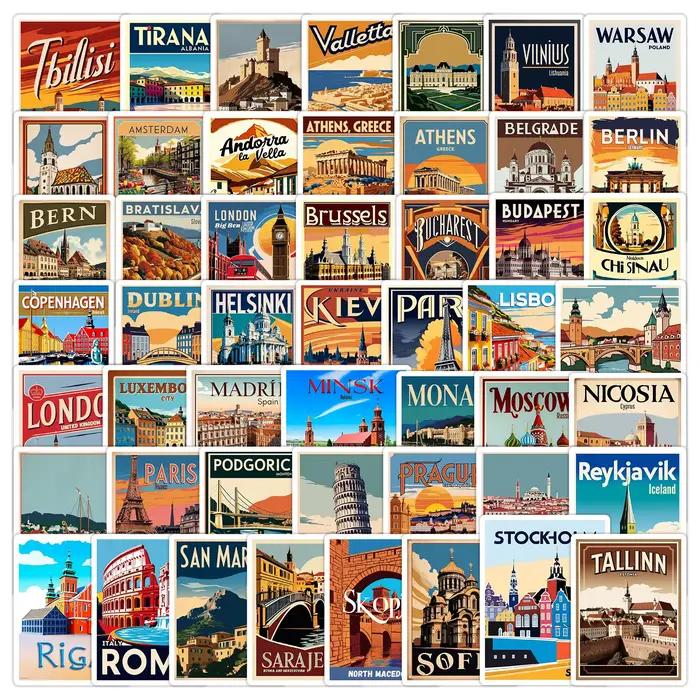 10/50Pcs Vintage Européen Voyage Autocollants Ville Landmark Bâtiments Affiche