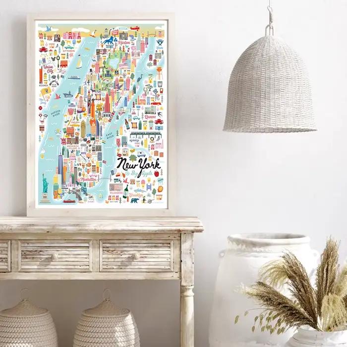 Affiche murale d'art de la carte de pomme Manhattan de New York