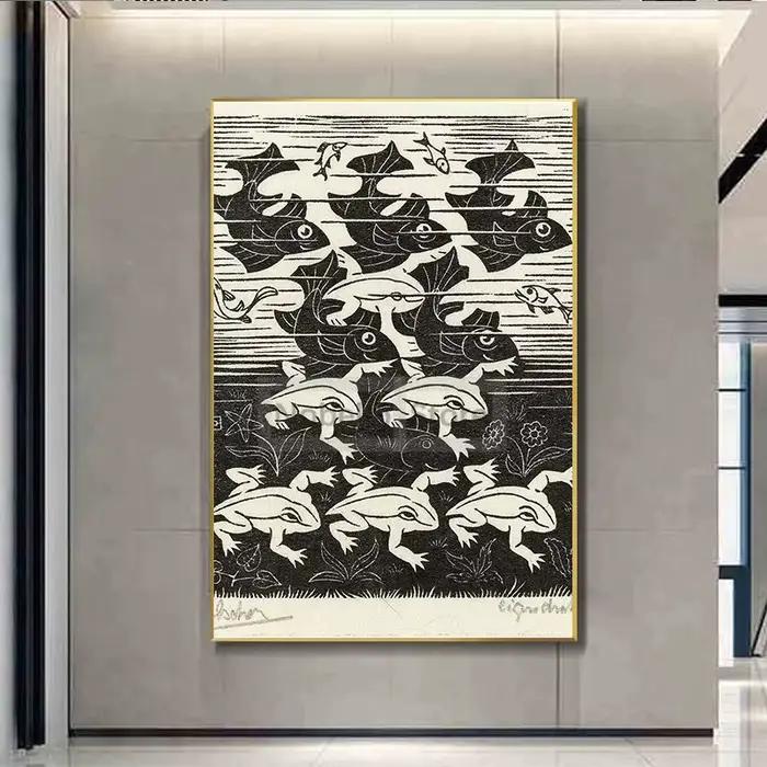 Affiche de peinture sur toile abstraite pour la décoration de la maison, poster mural avec poisson de la région de distribution, Maurits, anscher Escher, gérer l'art de la chambre
