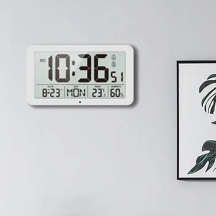 Grande horloge murale numérique avec calendrier de température et d'humidité