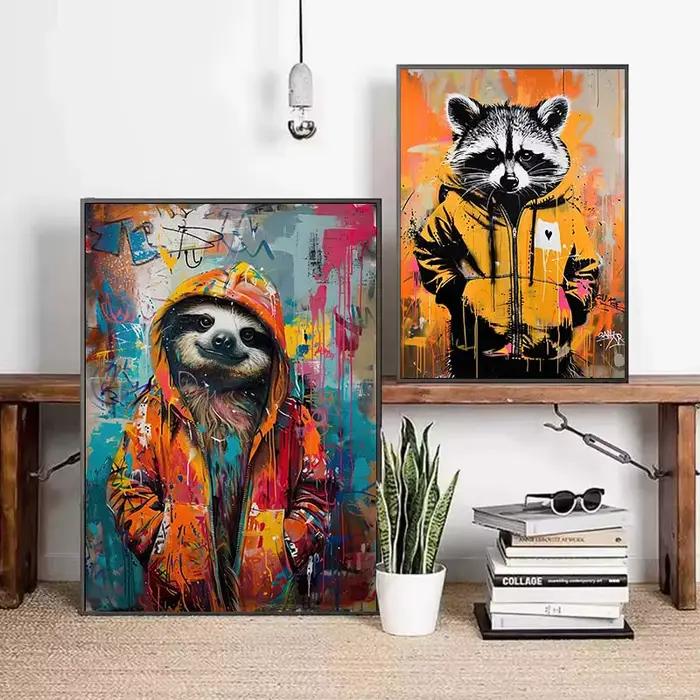 Banksy Pop Street Graffiti mur Art animaux toile affiches et imprimés Panda chien raton laveur peinture pour salon décor photo