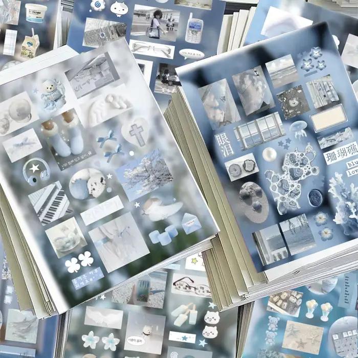 8 pièces autocollants série bleue-décalcomanies décoratives fraîches pour manuels, coques de téléphone et cahiers BulingBulingStickers Store