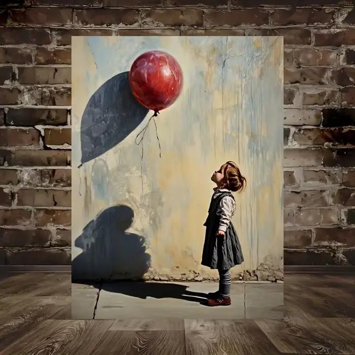 Affiche et imprimés de petite fille charmante avec ballon rouge