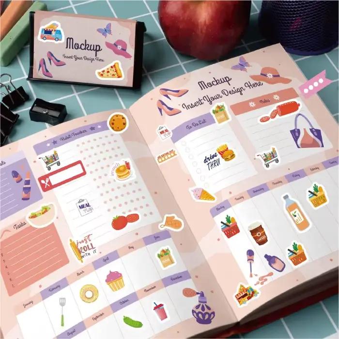 Autocollants de planification des aliments, papeterie de décoration, livre, nourriture quotidienne et Shopping pour plans, calendriers, Journal