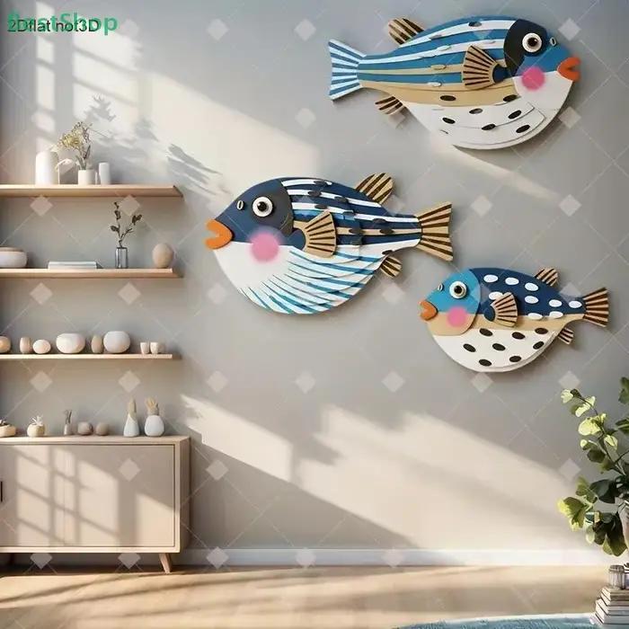 💕 Décoration murale suspendue à trois poissons