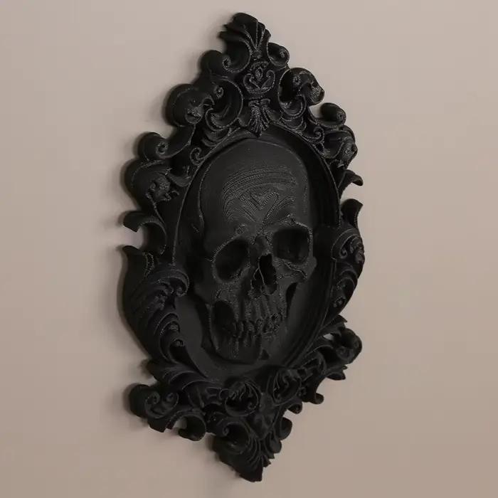 Décoration murale de crâne à cadre sculpté noir transfrontalier