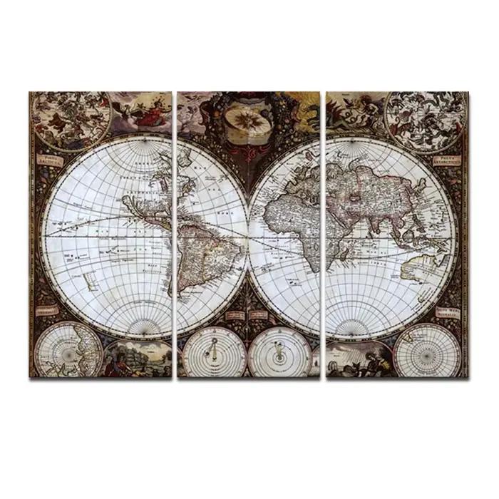 Peinture à l'huile sur toile de la carte du monde des routes des Prairies