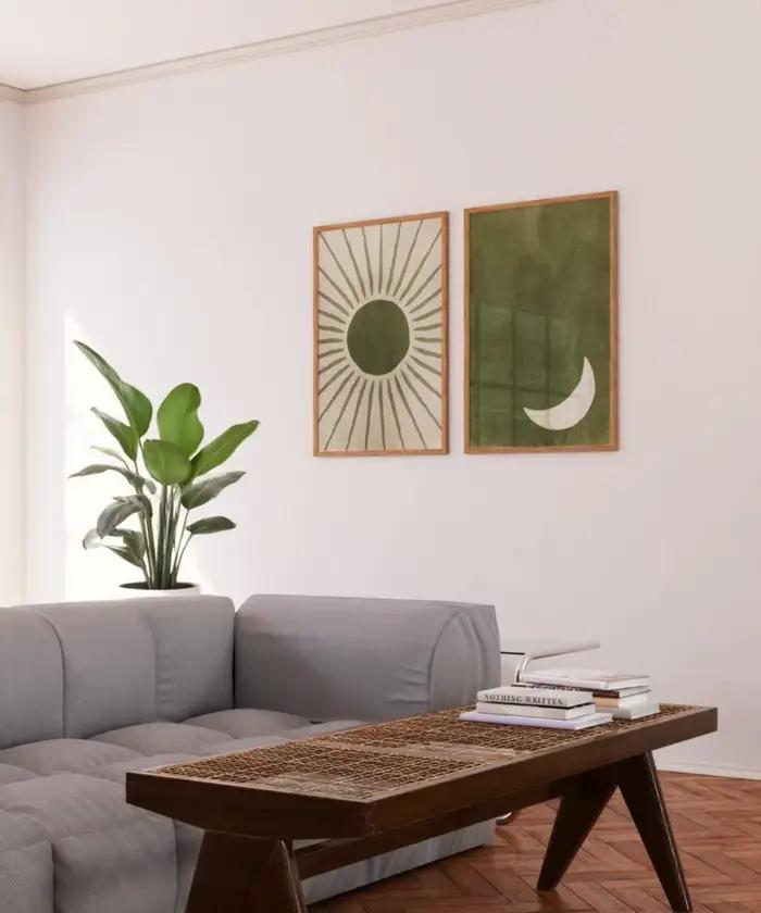 Abstraction d'art mural vert sauge