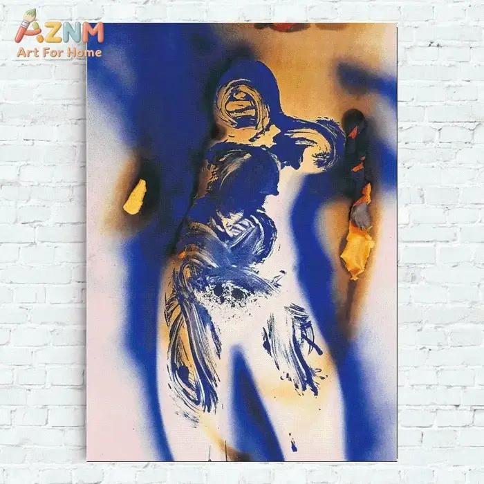 AZNM Peinture sur toile abstraite bleu Klein, art mural moderne texturé, motif éclaboussures d'encre, figure humaine, sans cadre, pour un style minimaliste