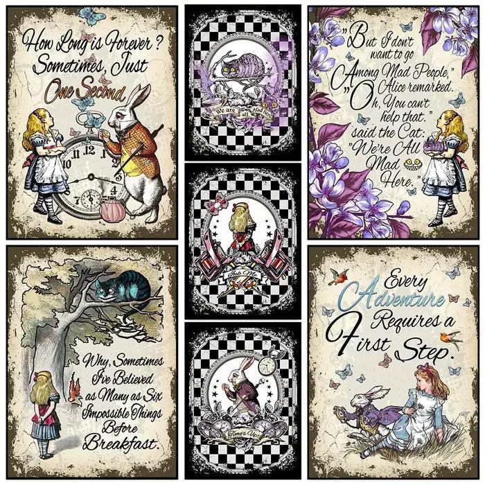Affiche de princesse de dessin animé rétro Alice au pays des merveilles