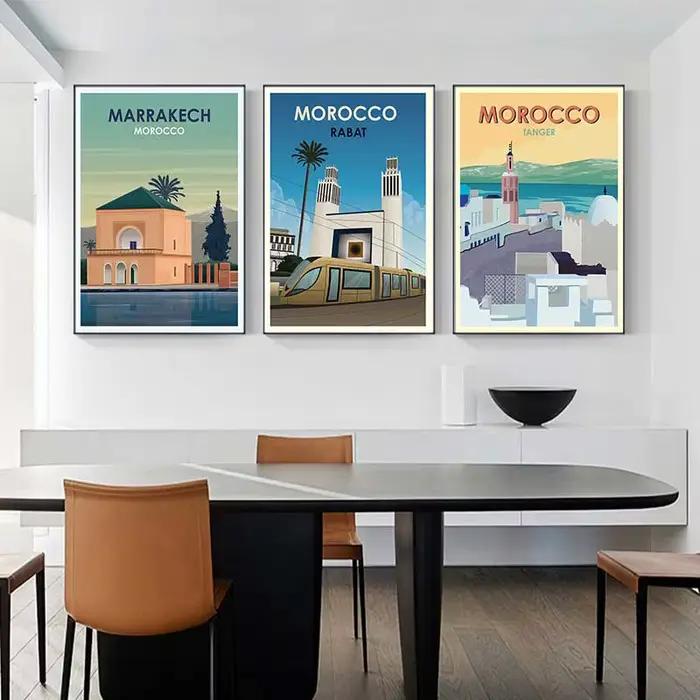 1 pièce, Affiche de voyage sans cadre Maroc Marrakech
