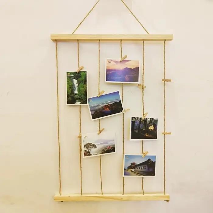 Support mural pour photos suspendues, cadre photo en bois fait main, supports pour plusieurs photos, collage de photos, décoration murale