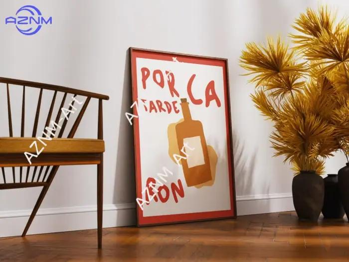 Affiche colorée sans cadre Por La Tarde Ron Print - Style design plat tendance - Décoration esthétique pour appartement et cuisine