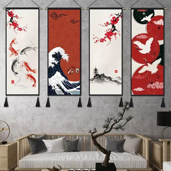 Peinture sur toile japonaise Ukiyo Great Wave Scroll Art