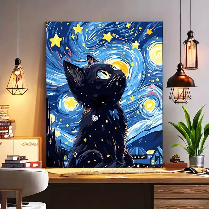 Nuit étoilée chat ciel étoilé Graffiti Art affiches toile peintures mignon rêveur enfants cadeaux salon cuisine décor à la maison