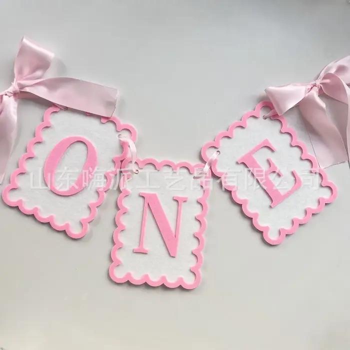 Rose bleu une lettre bannière fond décoration murale un an bébé 1er anniversaire fête faveur