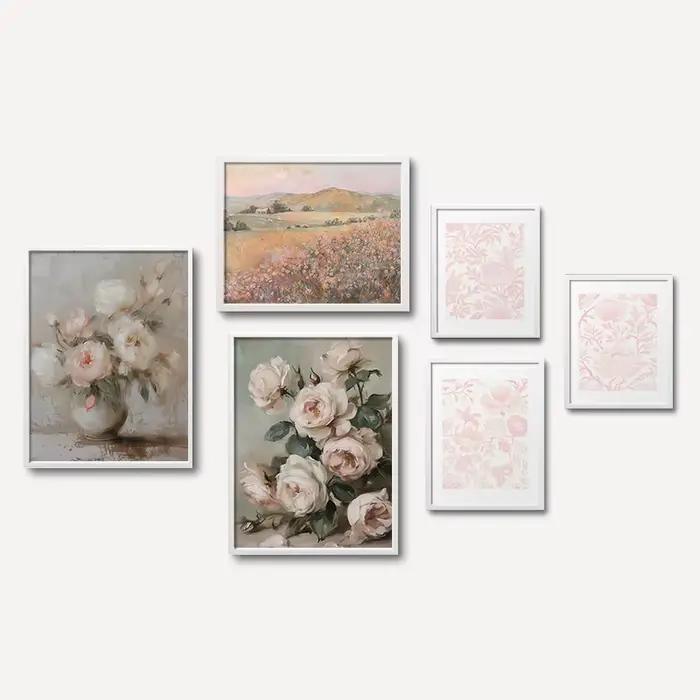 Affiches d'art rétro de fleurs sauvages de style village français pour mur