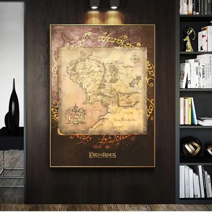 Affiche d'art mural Vintage des anciennes cartes du milieu de la terre