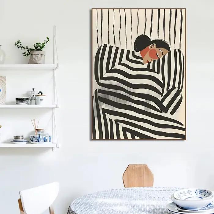 Toile de peinture de fleur de femme abstraite noire et blanche
