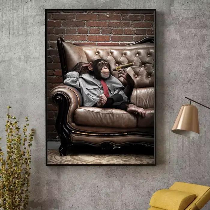 Peinture sur toile de singes qui fument