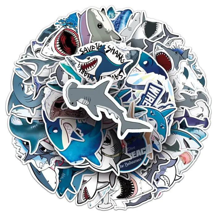 50 pièces autocollants requin dessin animé animaux de mer féroces Graffiti décoration bricolage valise jouets réfrigérateur ordinateur portable tasse d'eau guitare décalcomanies