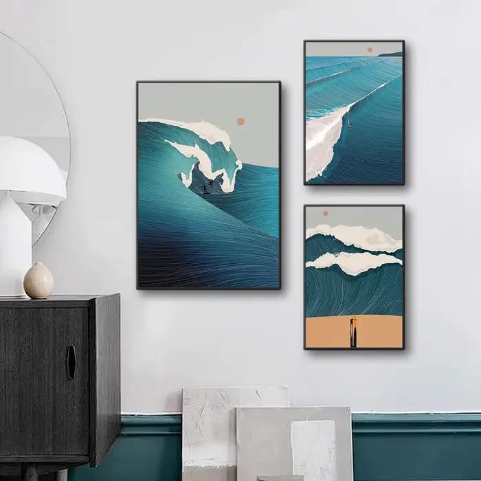 Tableaux d'art linéaire sur toile avec motifs vagues