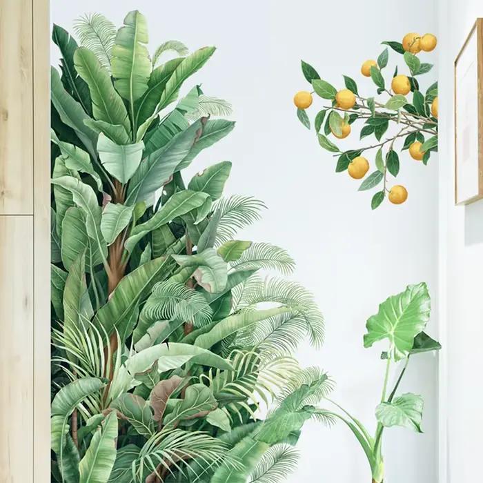 Stickers Muraux en Vinyle avec Feuilles Vertes pour la Maison