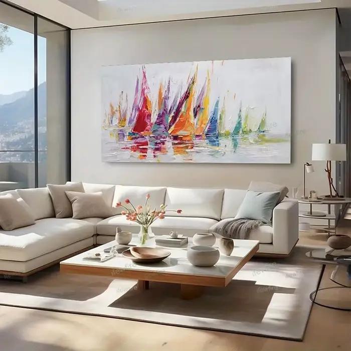 1 toile sans cadre, peinture abstraite de voiliers sur toile