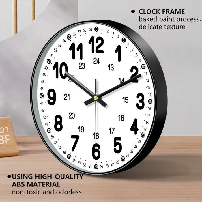 Horloge murale ronde format 24 heures, grand cadran clair, mouvement silencieux, pour salon, chambre, cuisine, bureau, école