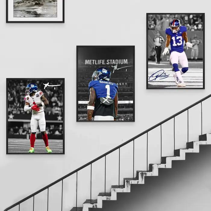 Peinture sur toile signée de joueur de Rugby des géants de New York