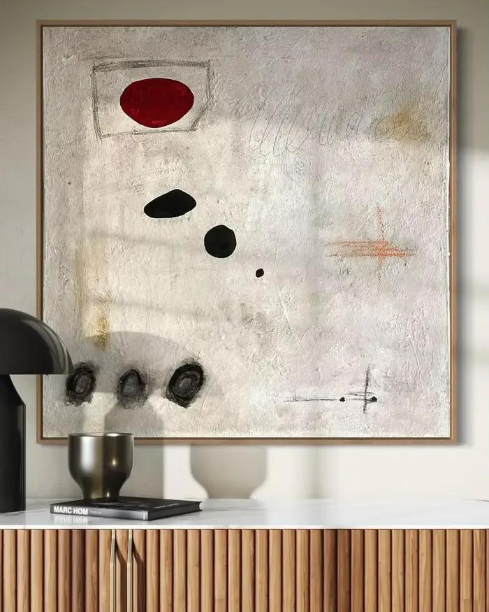 Peinture abstraite rouge extra large sur toile - Art texturé blanc minimaliste, décoration contemporaine pour la maison
