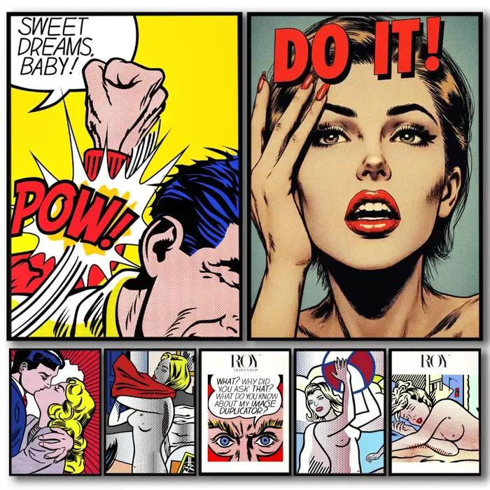 R_Roy Art Lichtenstein Pop peinture calligraphie lin toile affiche impressions murales pour salon chambre bureau décoration de la maison