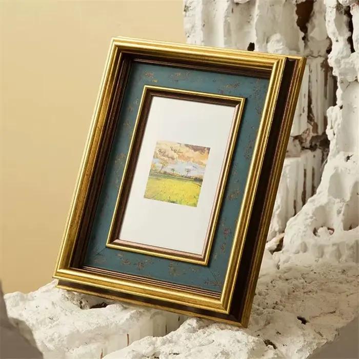 Cadre Photo rectangulaire de Style rétro américain, bordure dorée, petit cadre Photo classique, décoration de maison, ornement, couleur unie