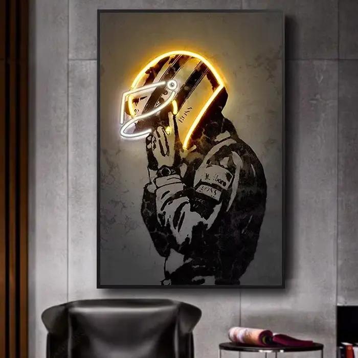 Racing Inboulon Poster Abstrait Neon Helmet Print Canvas Painting