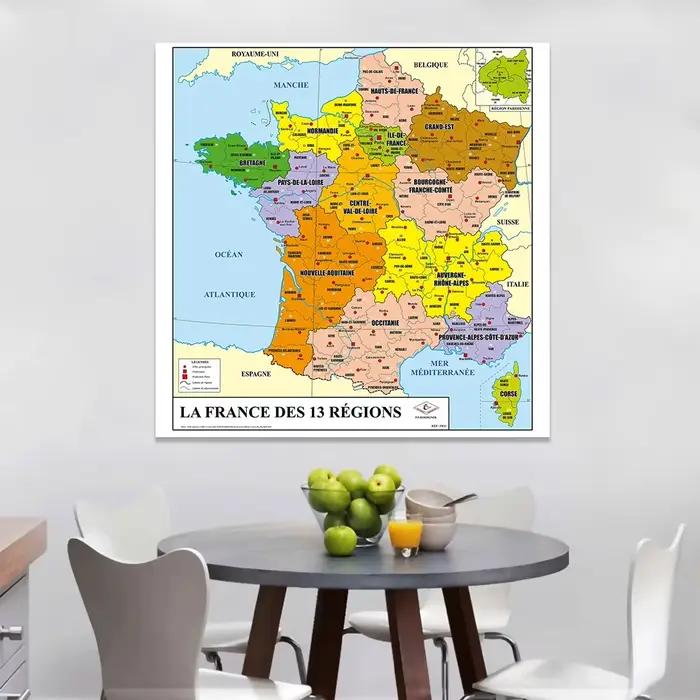 Affiche murale en vinyle de la carte politique de la France