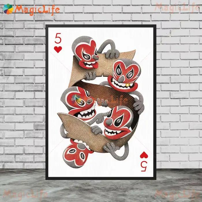 Coeurs abstraits Poker fille carte à jouer photos murales pour salon affiche nordique mur Art toile peinture décor à la maison sans cadre