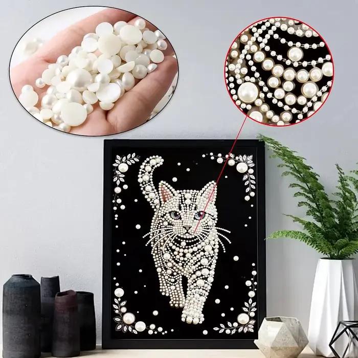 Kit de Peinture Diamant DIY Motif Chat Demi-Perle