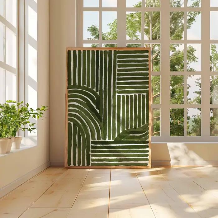 Impression d'art abstrait aux lignes vertes