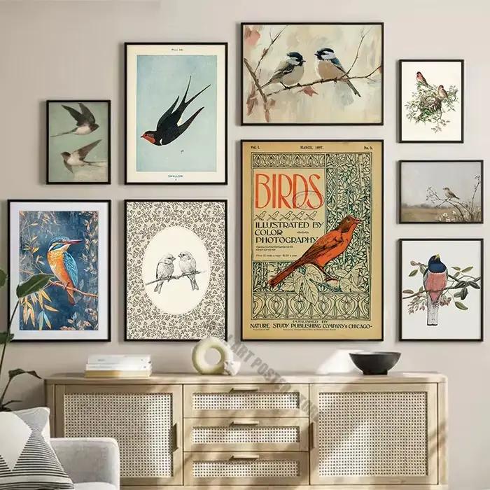 Affiche d'art d'oiseau Vintage imprimée