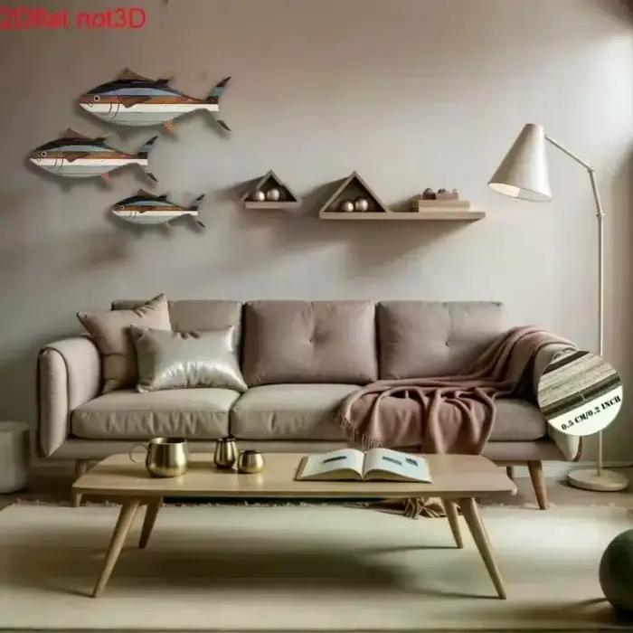 Décoration murale de thon en bois 3 pièces