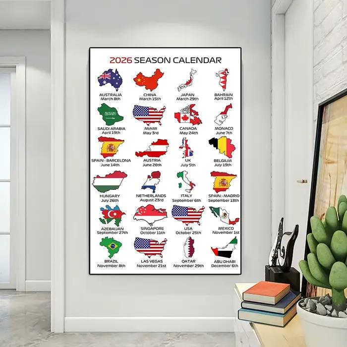 Affiche et impression du calendrier des Grand Prix de Formule 1 de la saison 2026