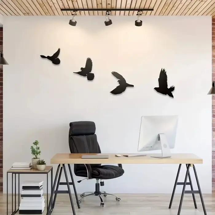 Ensemble de décoration murale en métal d'oiseaux noirs