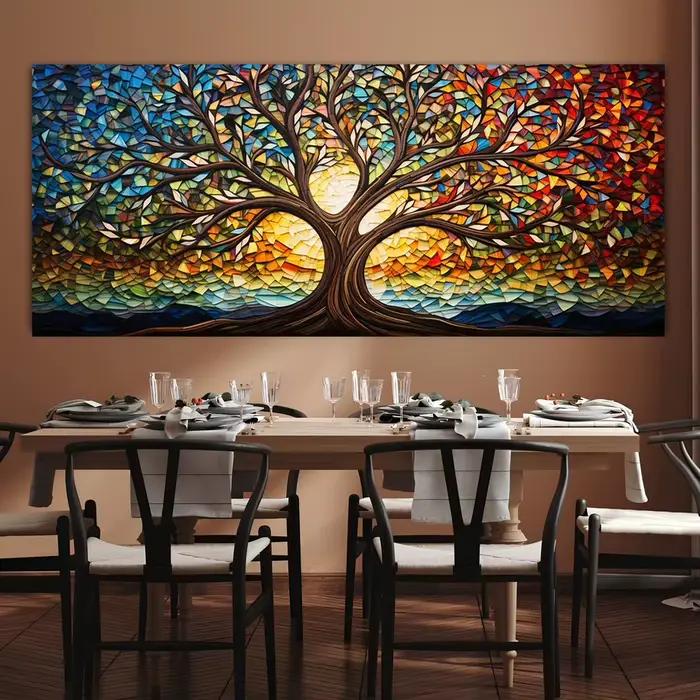 Peinture sur toile en verre mosaïque colorée, toile d'art d'arbre de vie imprimée, cadeau de mythologie, pour salon, bureau, décoration de la maison