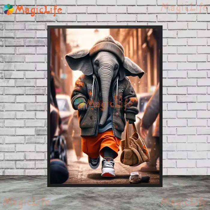Funny Elephant Model Fashion Animals Poster Wall Pictures For Living Room Nordic