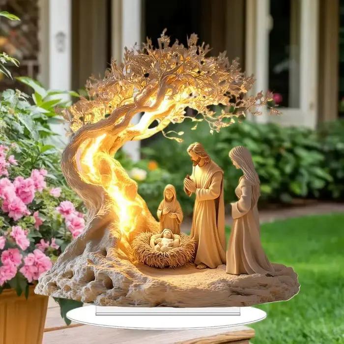 Crèche de table dans un décor de Noël plat en acrylique représente la naissance de Jésus