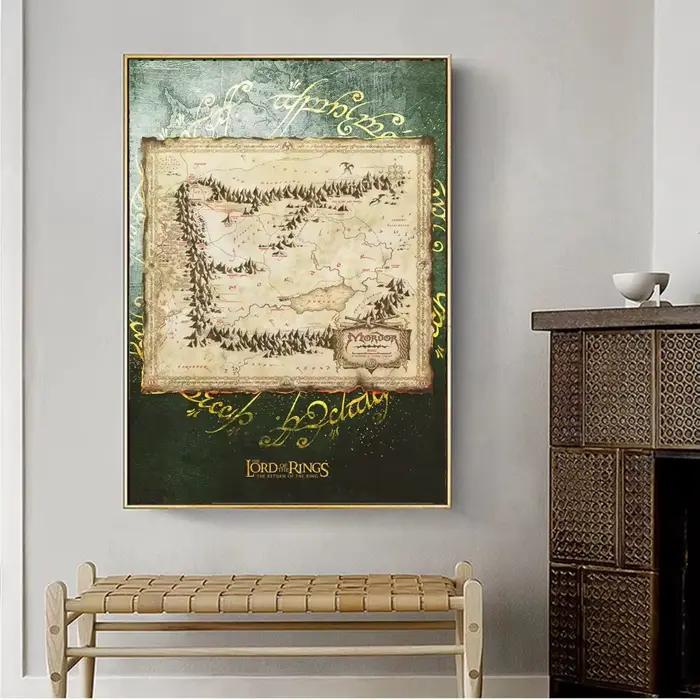 Affiche d'art mural Vintage des anciennes cartes du milieu de la terre