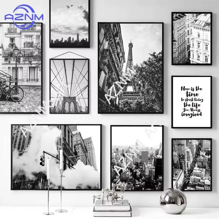 Peinture sur toile murale noire et blanche