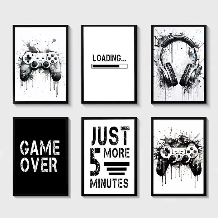 Affiches et imprimés d'art mural de contrôleur de jeu noir et blanc