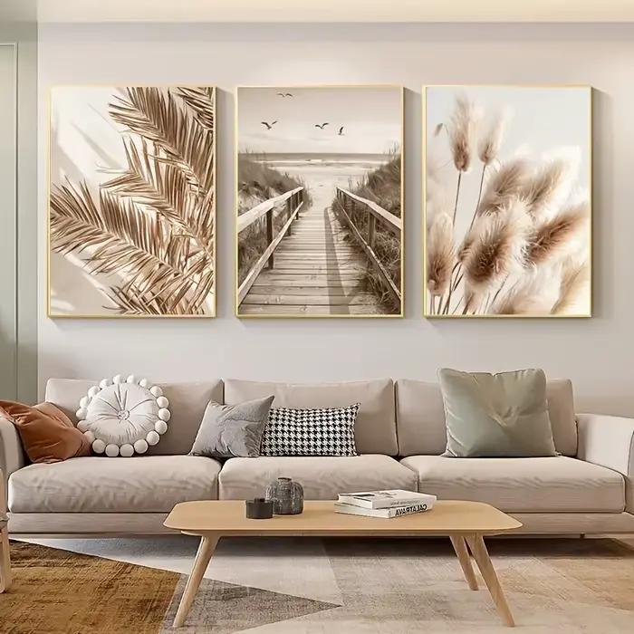 Impression sur toile minimaliste de triptyque de plantes