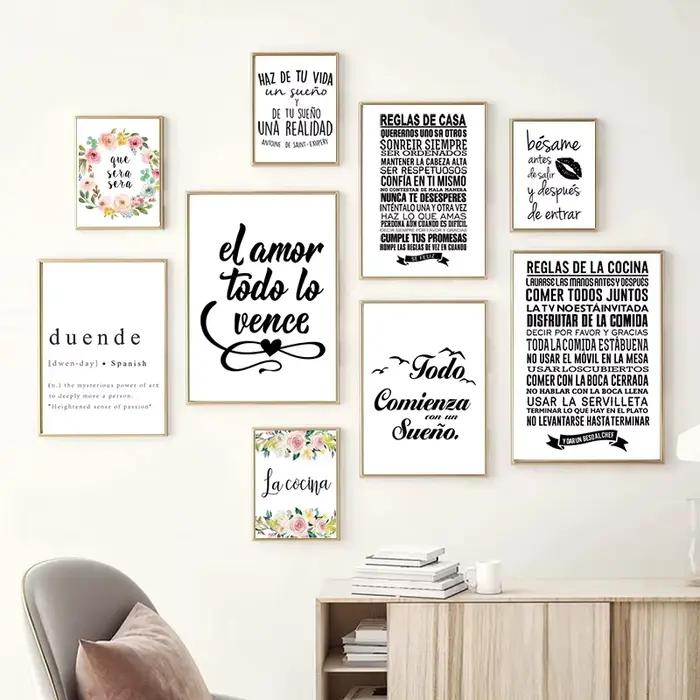 Toile imprimée et affiche avec citation positive espagnole